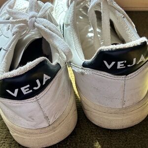 Veja White Leather Sneakers with Black V Accent